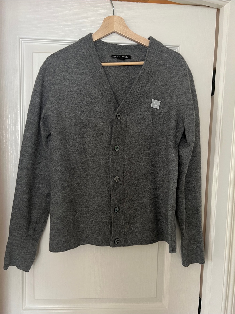 Acne Charcoal Gray V-Neck Button Cardigan